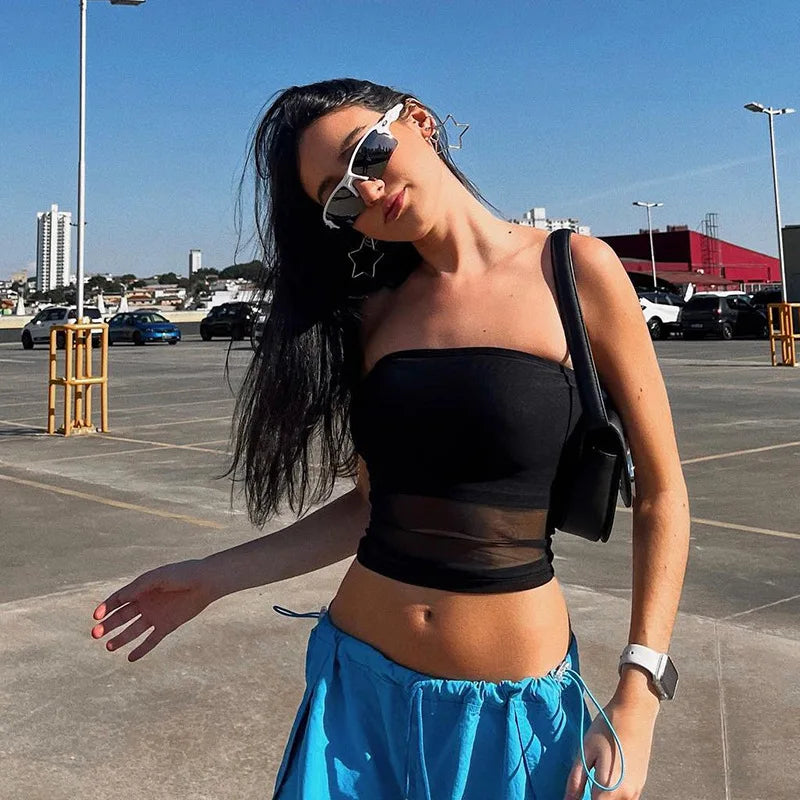 Y2K Strapless Sheer Tank Top