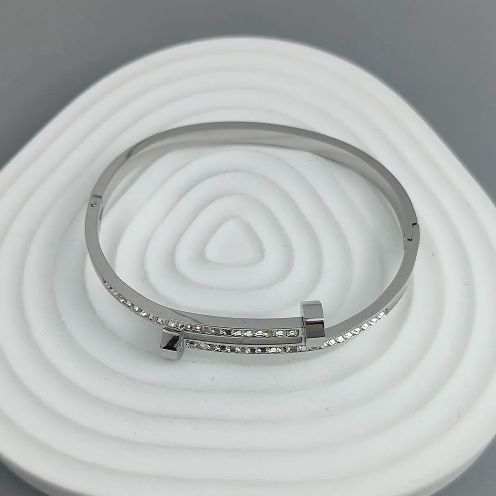 New nail zircon stainless steel gold-plated bracelet 18K, high quality waterproof couple bracelet, wife gift