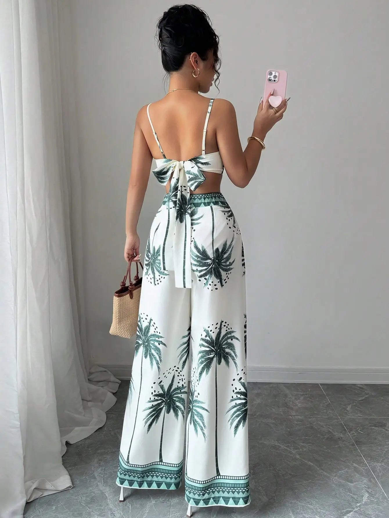 Women's Tropical Palm Print Two Piece Set