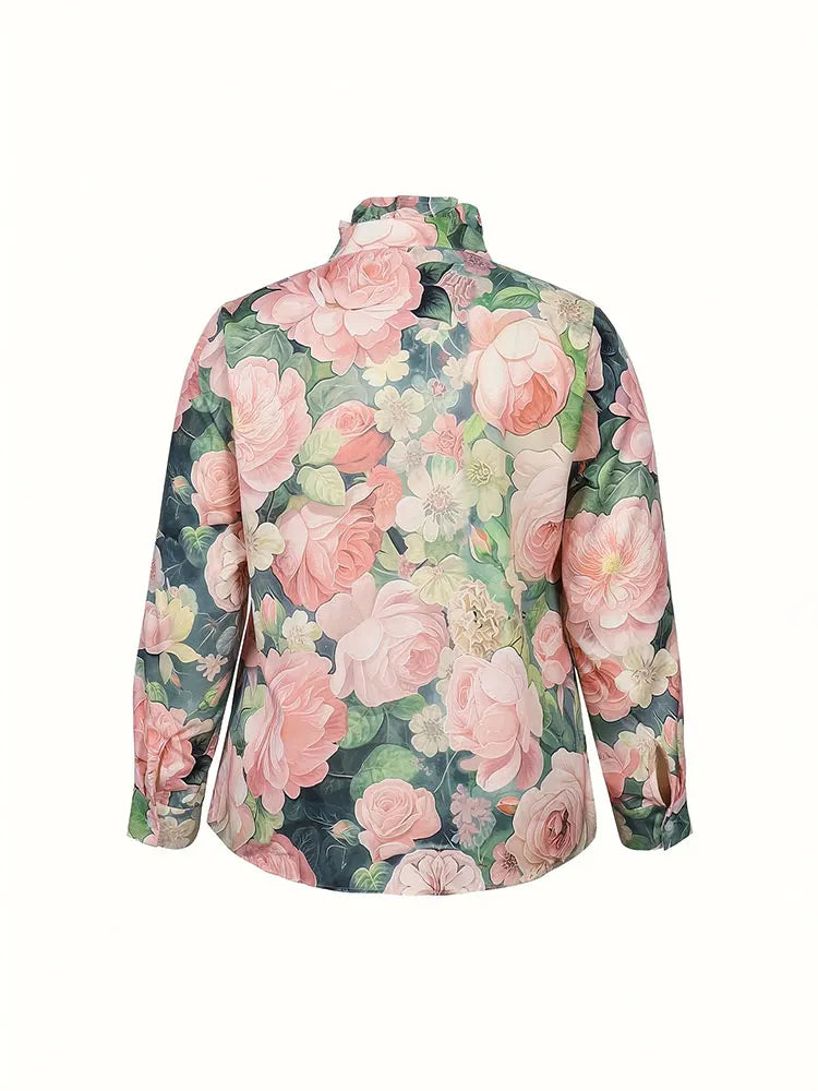 Plus Size Long Sleeve Button Up Floral Shirt