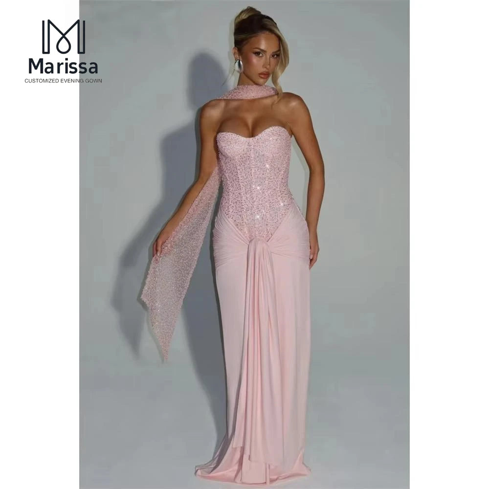 Marissa Long Fish Tail Ball Gowns Ribbon Evening Dresses Wedding Party Dress Custom Made Off-shoulder Dresses for Special Events