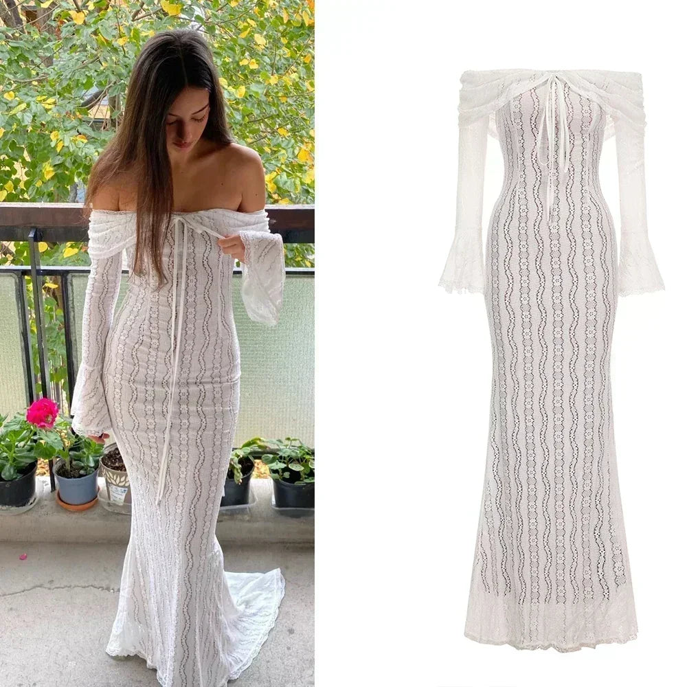 Suninheart White Evening Dresses for Events Red Long Sleeve Lace Elegant Party Dresses 2025 Women Luxury Wedding Prom Dress Gown