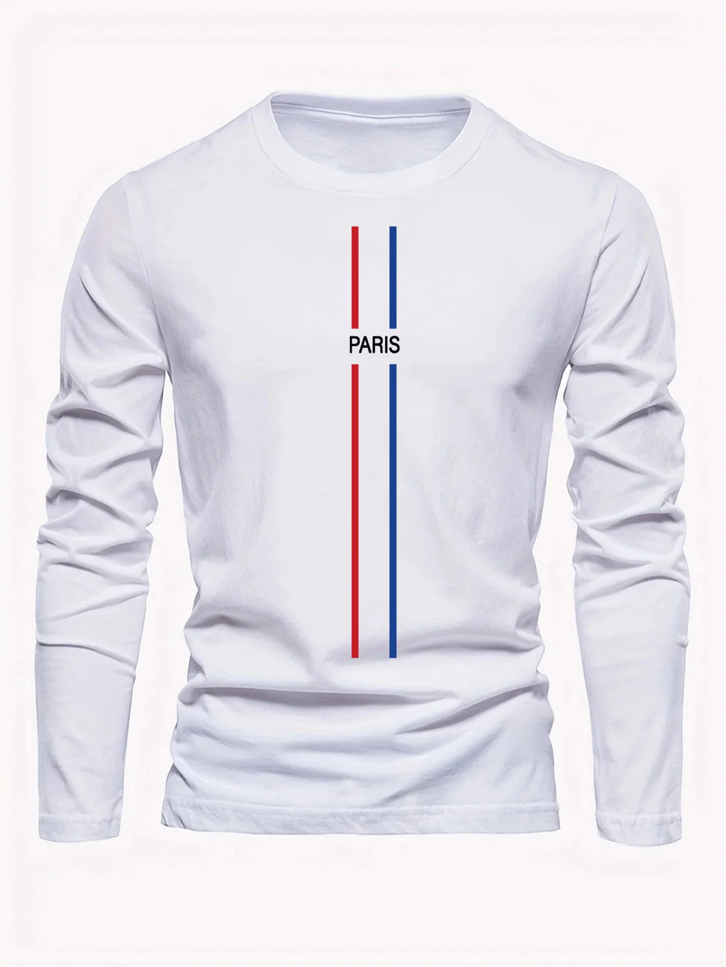 100% pure cotton men's long sleeved round neck loose casual Paris pattern printed spring and autumn versatile T-shirt top