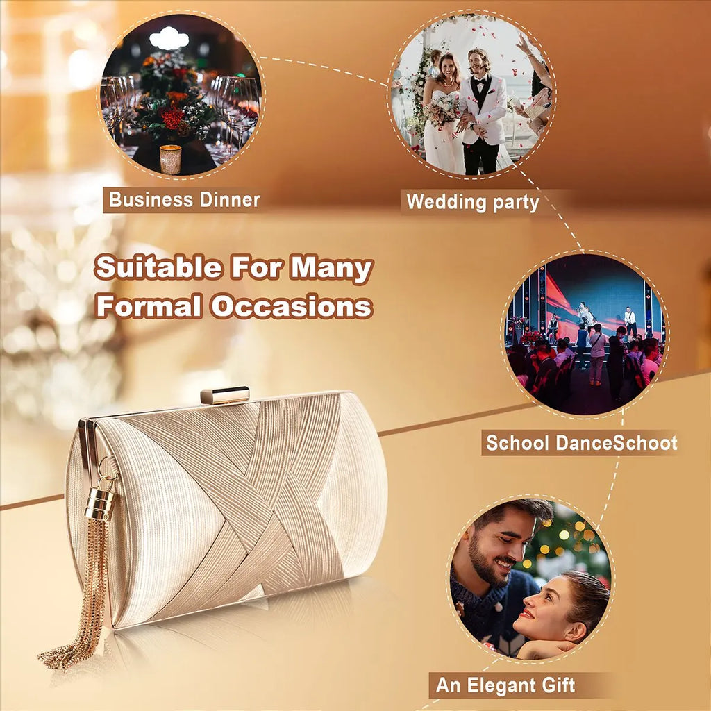 ABQR Tassel Fashion Ladies Clutch Bag Shoulder Handbags Female Party Wedding Evening Bag For Phone Purse Gold