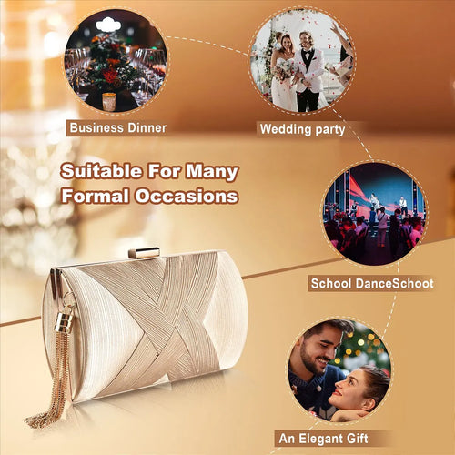 ABQR Tassel Fashion Ladies Clutch Bag Shoulder Handbags Female Party Wedding Evening Bag For Phone Purse Gold