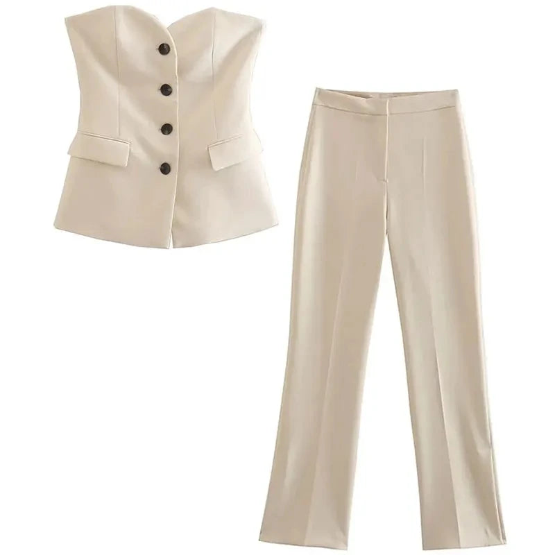 Women's Strapless Pant Suit Set