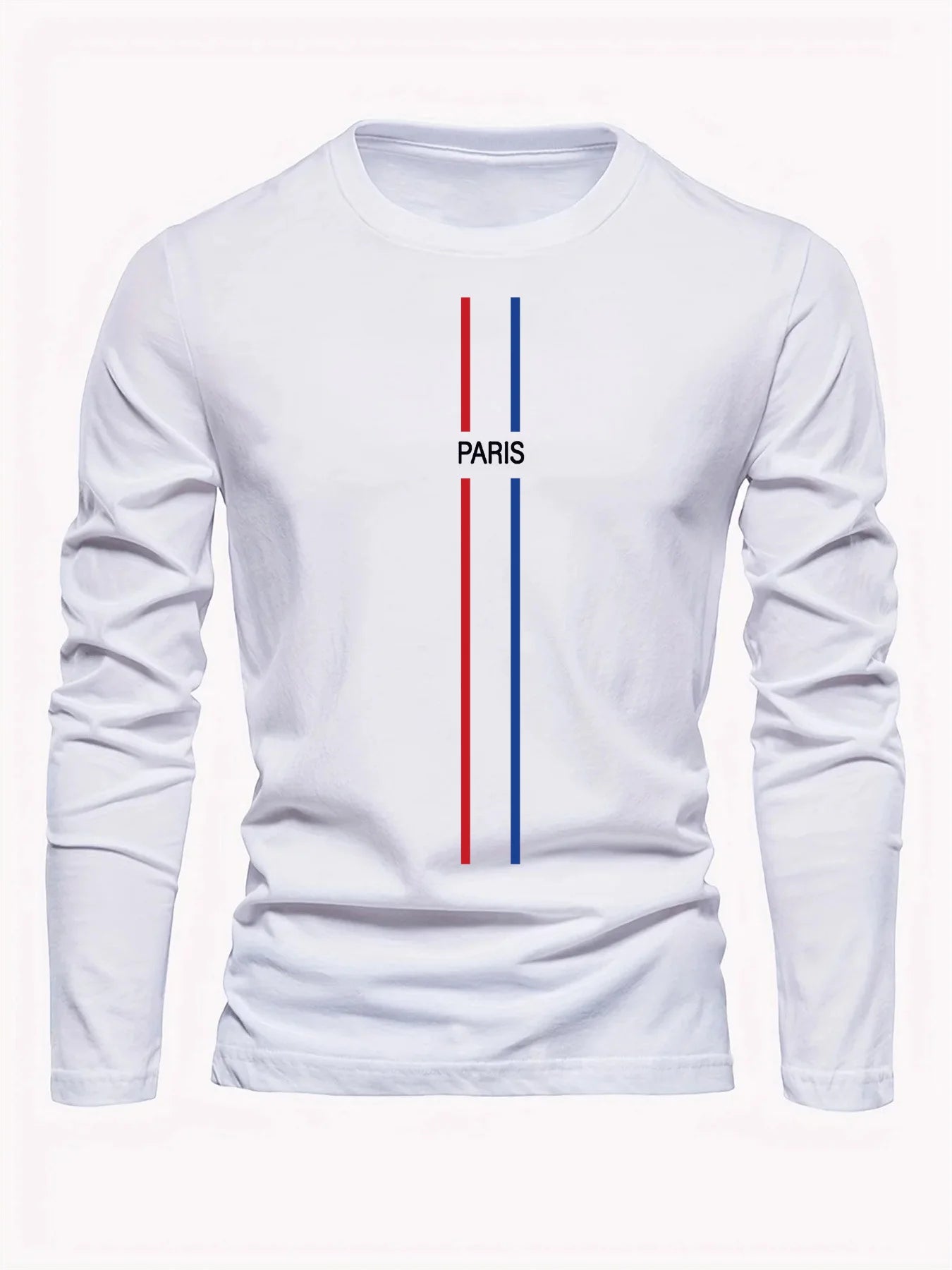 100% pure cotton men's long sleeved round neck loose casual Paris pattern printed spring and autumn versatile T-shirt top