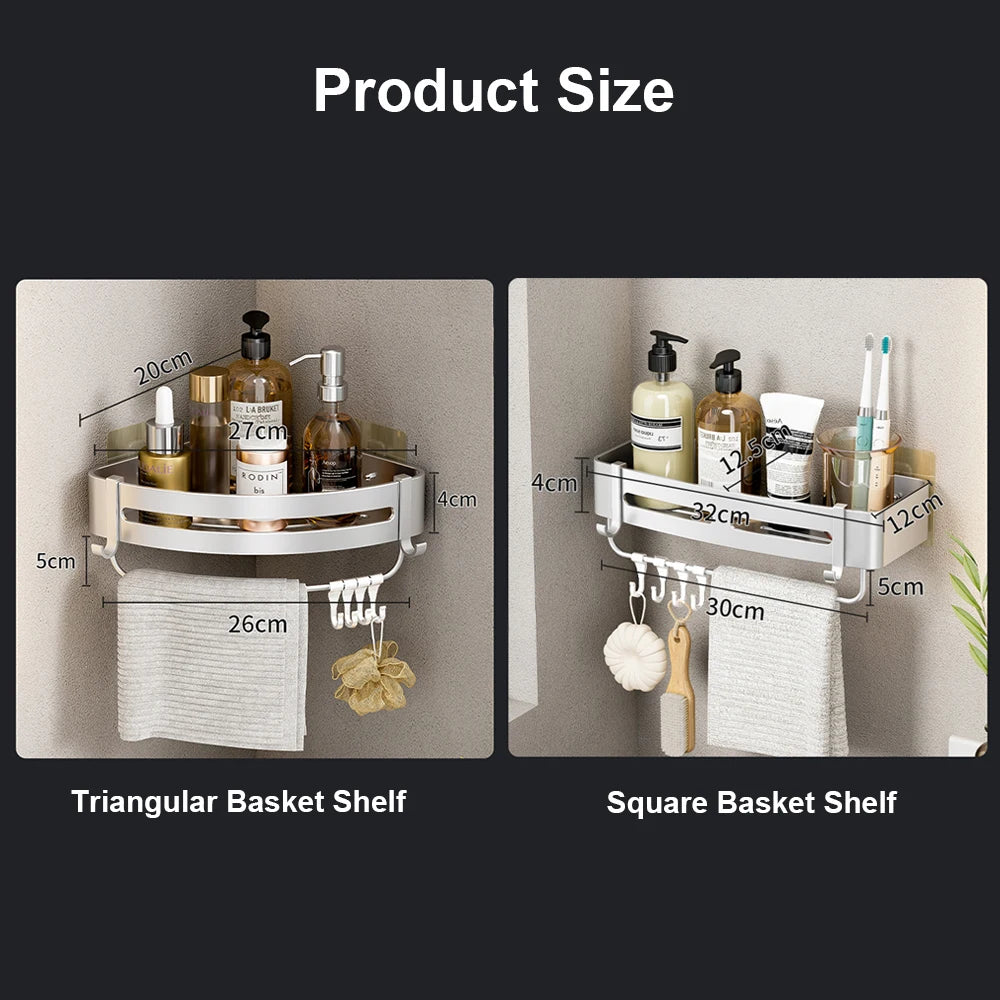 Rust-free Bathroom Corner Shelf Rack – Wall Mounted Non-Drill Shower Storage Organizer