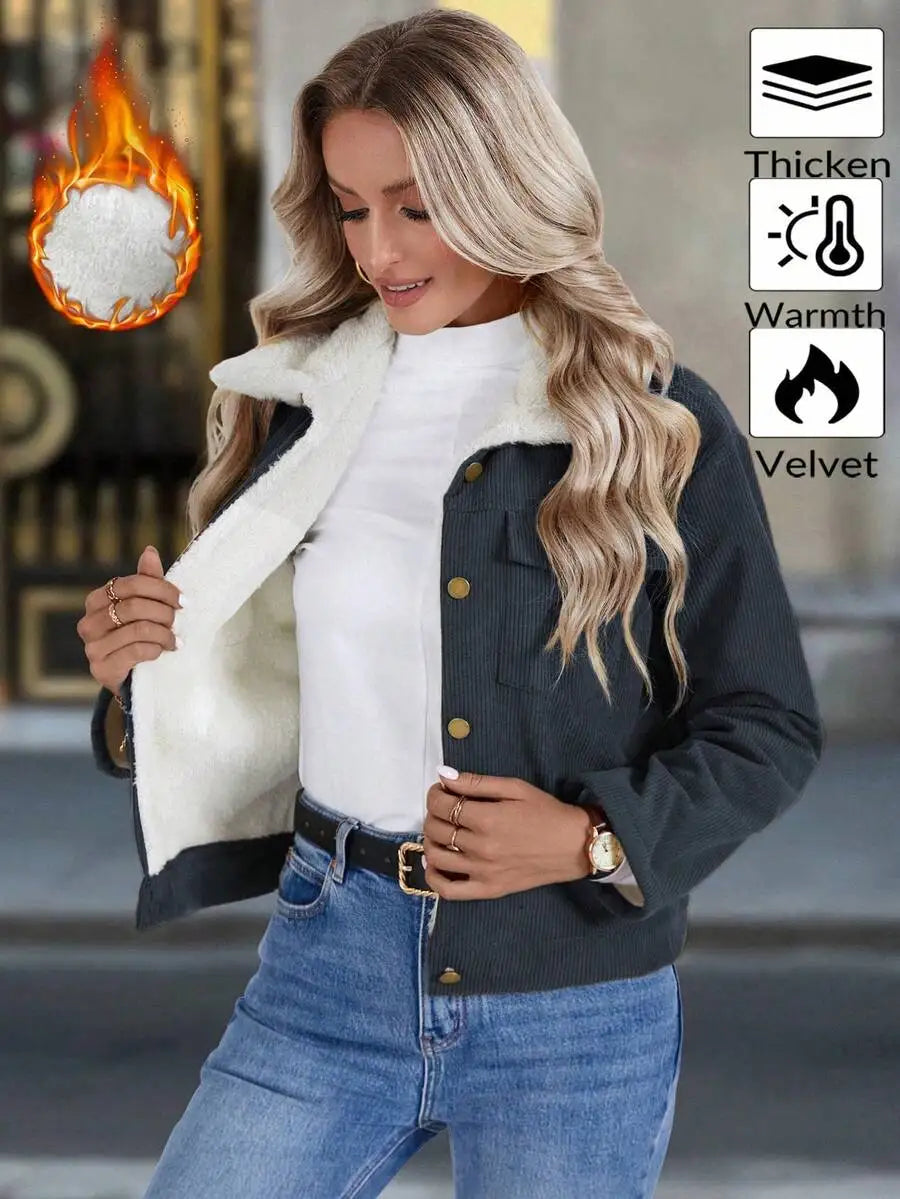 Women's Casual Corduroy Fleece Jacket
