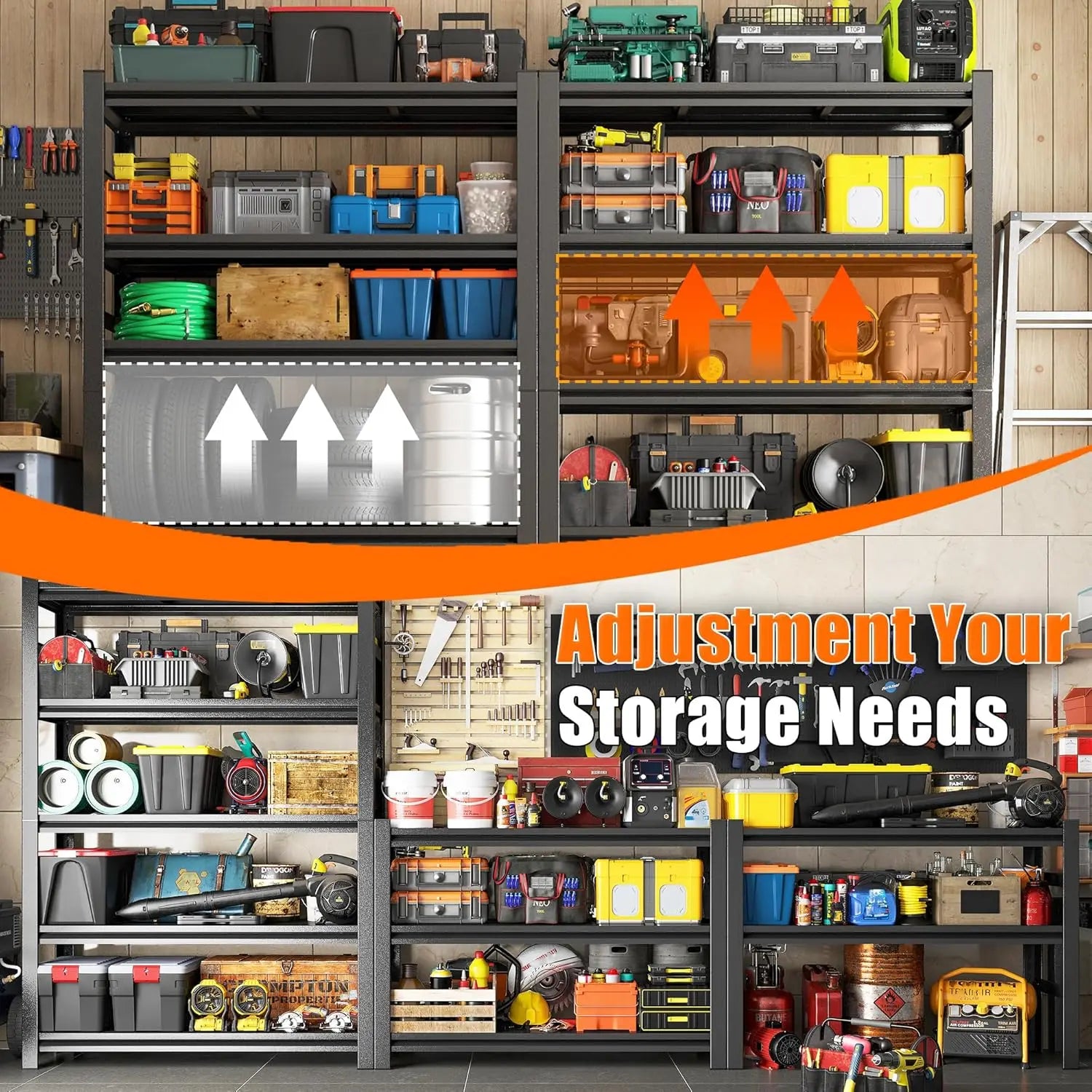 Heavy Duty Garage Shelving Rack 72 Inch 3500 LBS Capacity 5 Tier Adjustable Metal Industrial Storage Shelves for Customized
