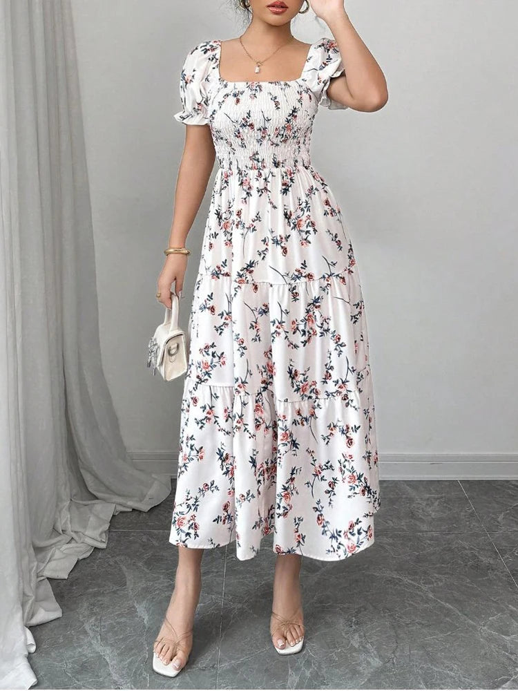 Women's Floral Puff Sleeve Maxi Dress