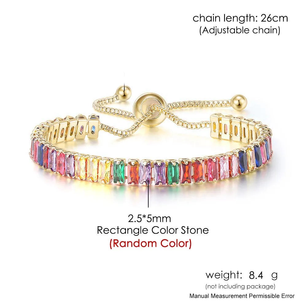 Black Iced Out Crystal Tennis Bracelets For Men Women Rectangle Zirconia Adjustable Chain on Hand Hip Hop Hippie Jewelry DZH051