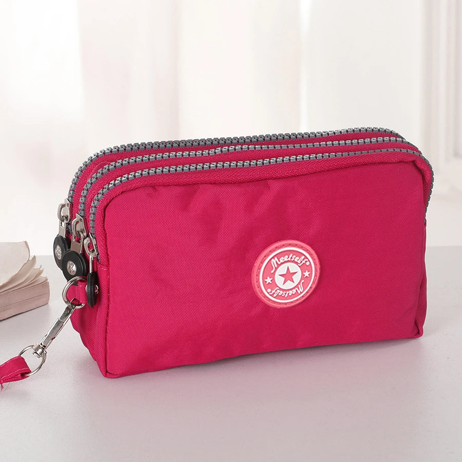 Three-layer Zipper Short Mobile Phone Bag Fashion Hand Makeup WOMEN'S Bag Portable Change Waterproof Multi-layer Pocket Bag