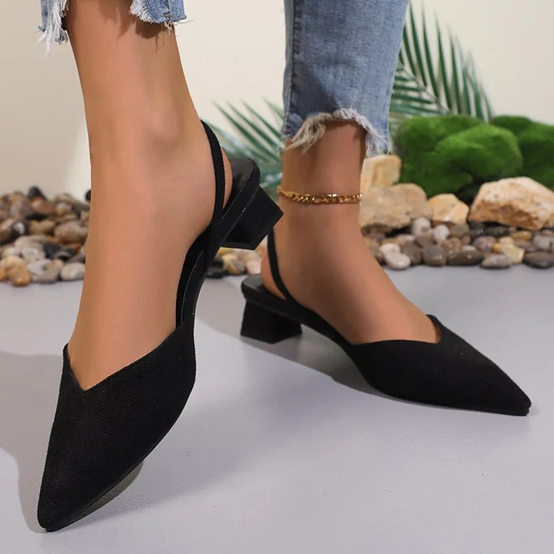 All-Match Slip On Plus Size Pumps Women Summer Party Comfortable Thick Heel Mid-Heel Pumps Woman Pointed Toe Pumps Mujer