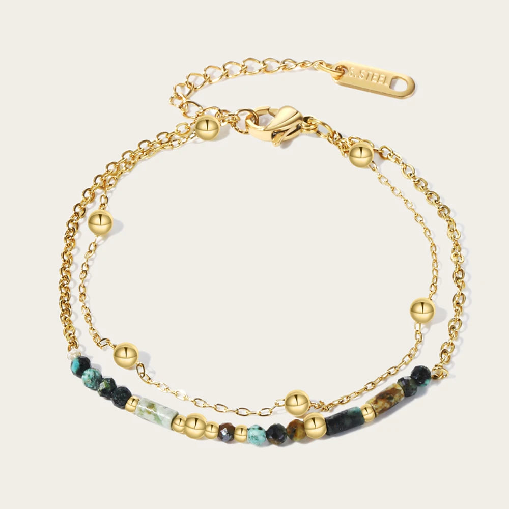 YACHAN 18K Gold PVD Plated Stainless Steel Chain Bracelets for Women Charm African Turquoise Natural Stone Trendy Jewelry Gift