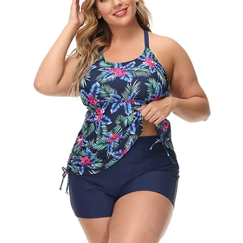 Plus Size Women’s High Waist Tankini Swimwear Set With Padded Top