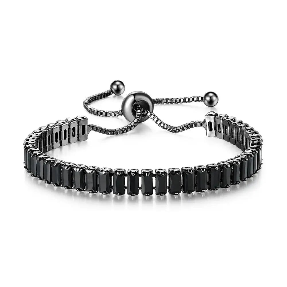 Black Iced Out Crystal Tennis Bracelets For Men Women Rectangle Zirconia Adjustable Chain on Hand Hip Hop Hippie Jewelry DZH051