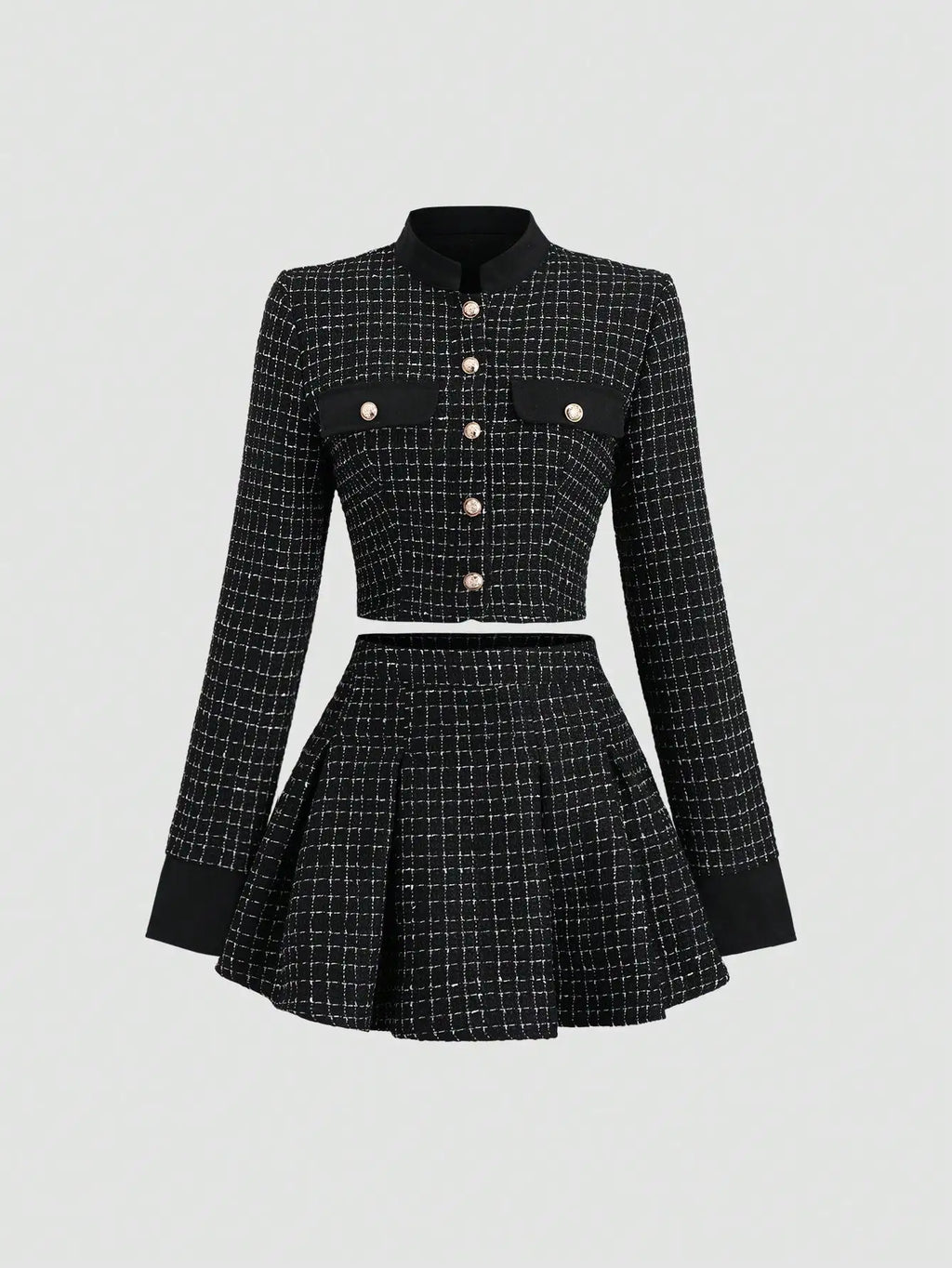 Women's Tweed Suit  Set; Long Sleeve Jacket & Pleated Skirt
