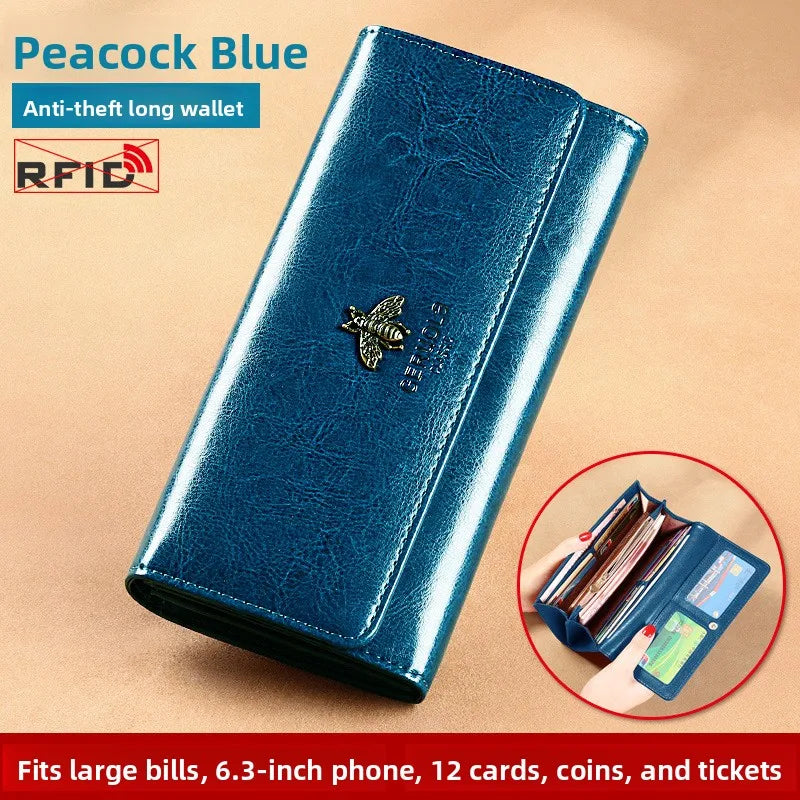 Long Genuine Leather Wallet for Women Multi-Card Holder Handbag Simple Versatile Mobile Phone Bag Inteated Money Clip Handbag