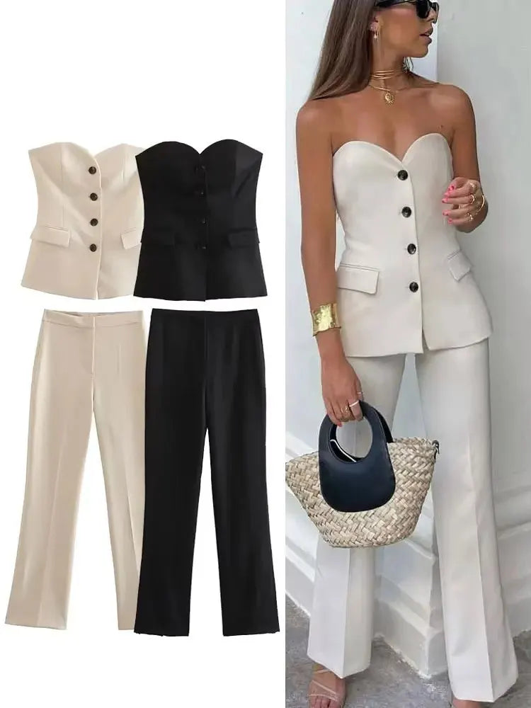 Women's Strapless Pant Suit Set
