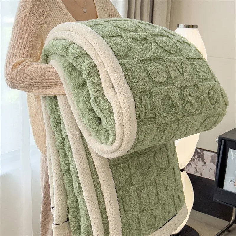 Solid Color Taffeta Velvet Carved Blanket Thick Double-Sided Plush Multifunctional Blanket Office Nap Quilt for All Seasons
