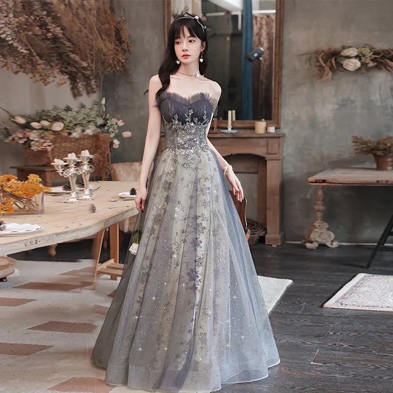 2026 New Women's New Evening Dress, Fashionable Banquet Style, French Niche High Quality Strapless Fairy Style Puff Skirt