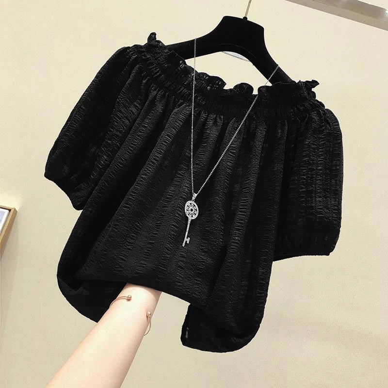 Women's Puff Sleeve Casual O-Neck Summer Blouse