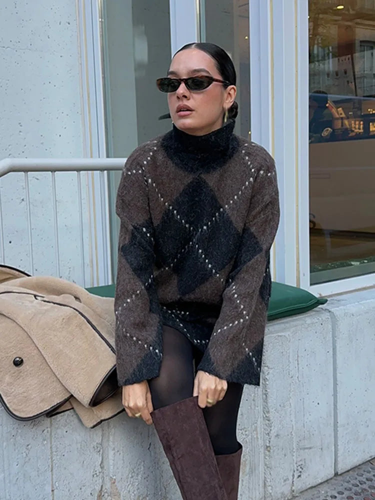 Women's Plaid Knit Sweater Mini Dress