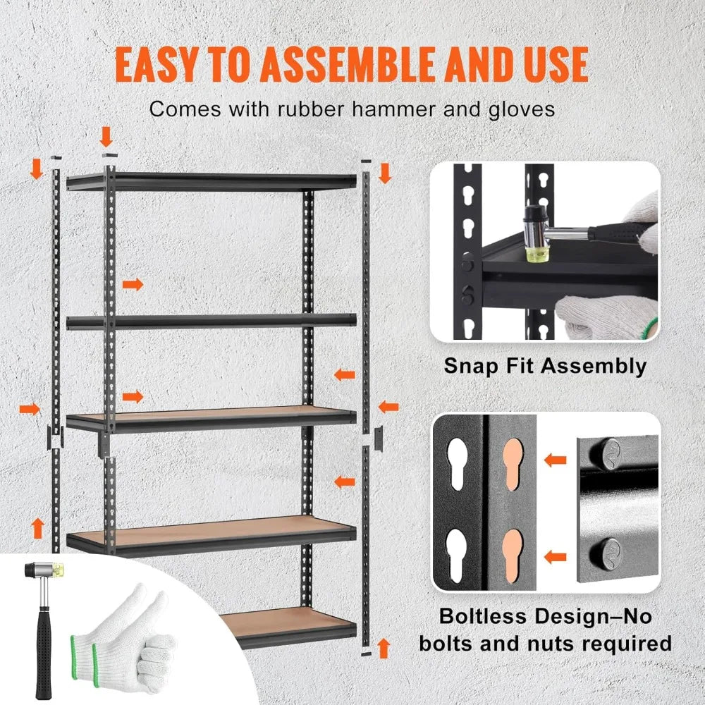Storage Shelving Unit, 5-Tier Adjustable Storage Shelves, 48 L x 24 W x 72 H Heavy Duty Garage Storage Shelves, Metal