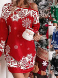 Women's Snowflake Print Holiday Asymmetrical Shoulder Mini Dress