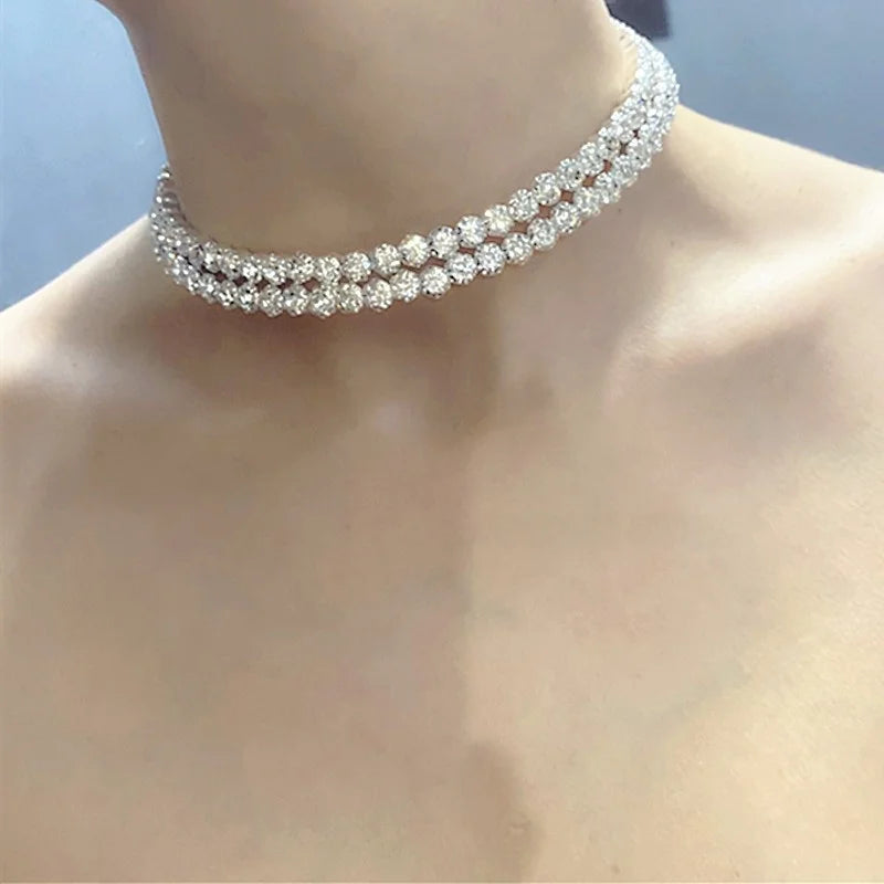 Bling Diamond Choker Nelace Ele Layering Silver Alloy Women's Faion Jewelry Ins Trend Lobone Chain