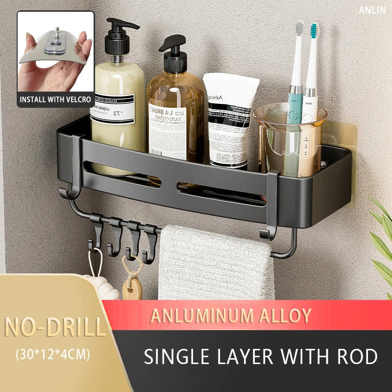 Rust-free Bathroom Corner Shelf Rack – Wall Mounted Non-Drill Shower Storage Organizer