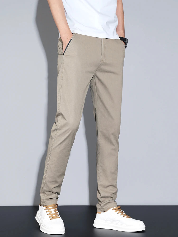 Cotton Thin Men's Business Casual Pants Summer Straight Slim Fit Fashion Stretch Solid Trousers Korean Men's Pants Size 28-38