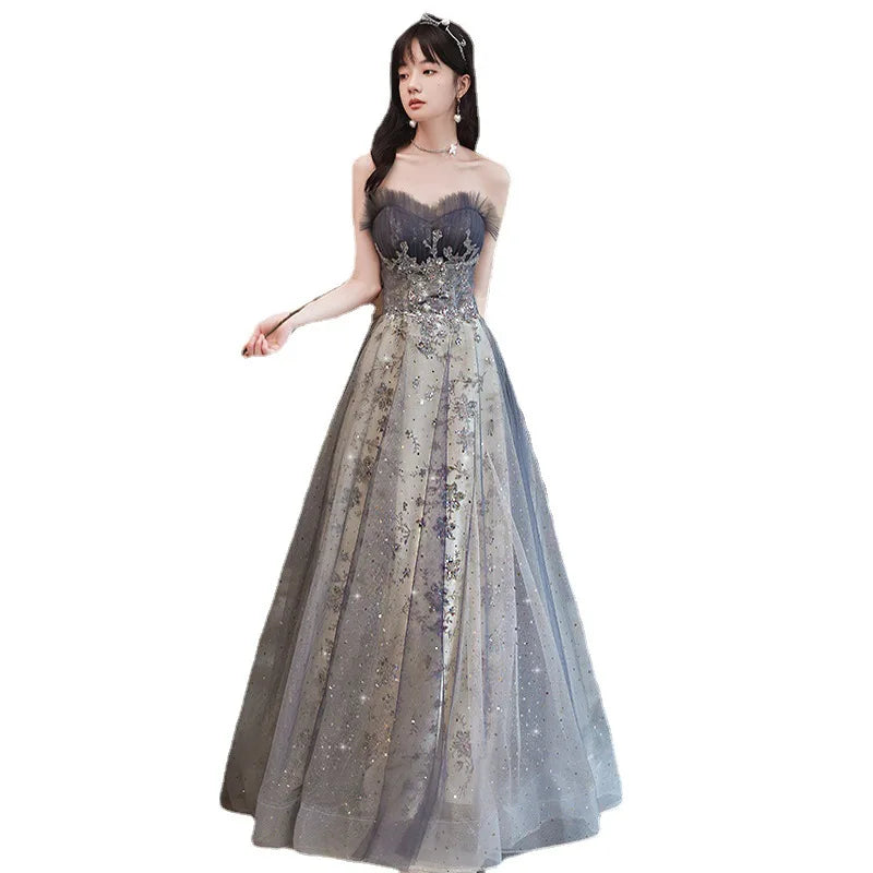2026 New Women's New Evening Dress, Fashionable Banquet Style, French Niche High Quality Strapless Fairy Style Puff Skirt