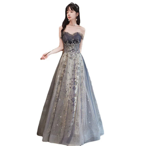 2026 New Women's New Evening Dress, Fashionable Banquet Style, French Niche High Quality Strapless Fairy Style Puff Skirt