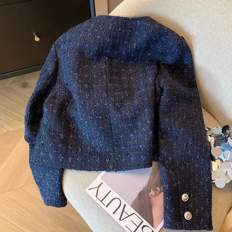 Elegant Long Sleeve Tweed Coat