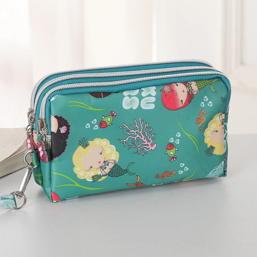 Three-layer Zipper Short Mobile Phone Bag Fashion Hand Makeup WOMEN'S Bag Portable Change Waterproof Multi-layer Pocket Bag
