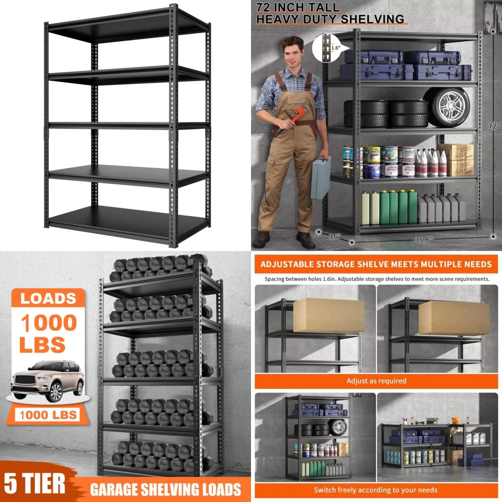 storage holders5 Tier Heavy Duty Storage Shelving Unit Garage Utility Rack 36 Inch Wide 16 Deep 72 High Lightweight MDF