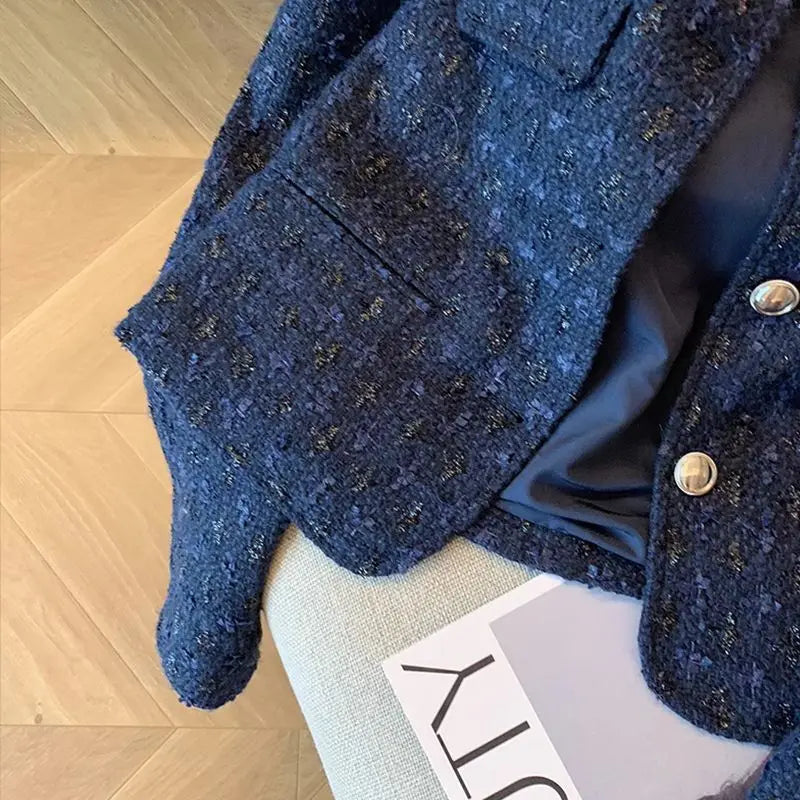 Elegant Long Sleeve Tweed Coat