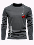 100% pure cotton men's long sleeved round neck loose casual rose letter printed spring and autumn versatile T-shirt top
