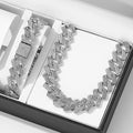 2pcs Jewelry Set Hip Hop Geometric Cuban Chain Neck Fashionable High Quality Hip Hop Rhinestone Neck Bracelet Jewelry holiday gi