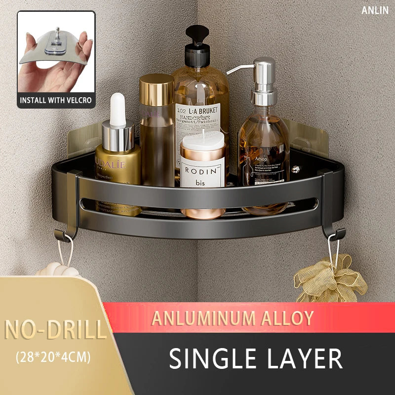 Rust-free Bathroom Corner Shelf Rack – Wall Mounted Non-Drill Shower Storage Organizer