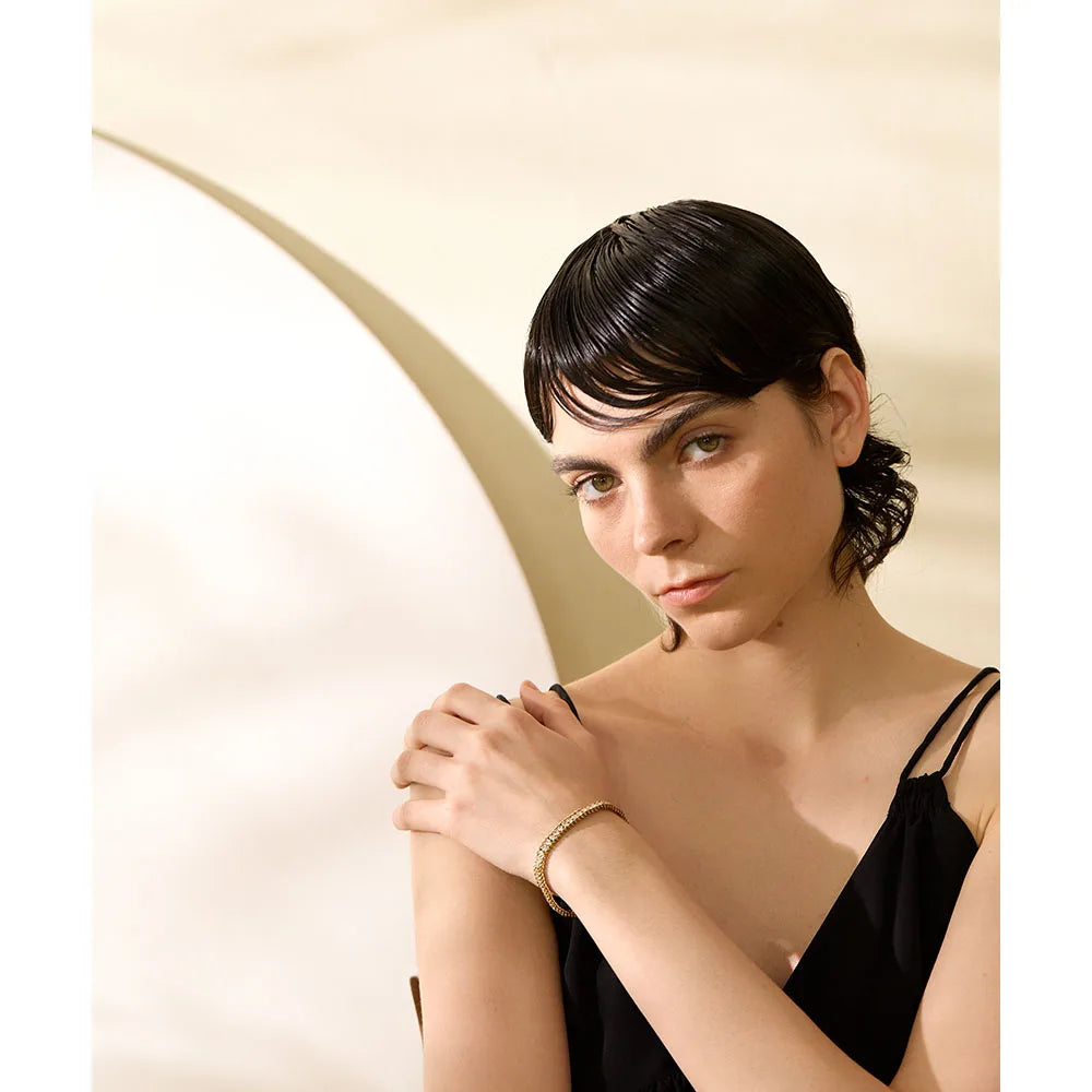 Yhpup Shiny Cubic Zirconia Stainless Steel Chain Gold Color PVD Plated Bracelet Bangle for Women High Quality Jewelry Waterproof