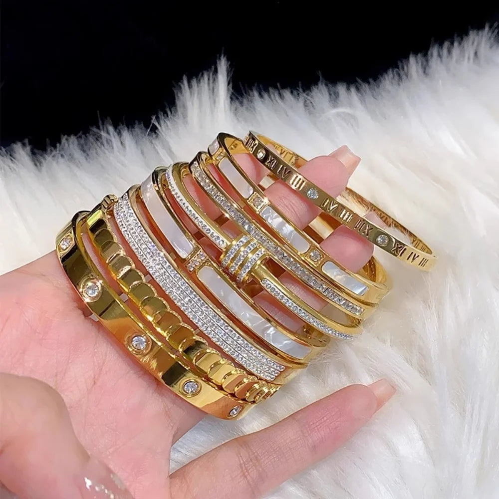 5/1pcs Sparkling Zirconia Inlaid Stainless Steel Bracelet Set for Women Stackable Bangles Fashion Non Fading Jewelry Gift