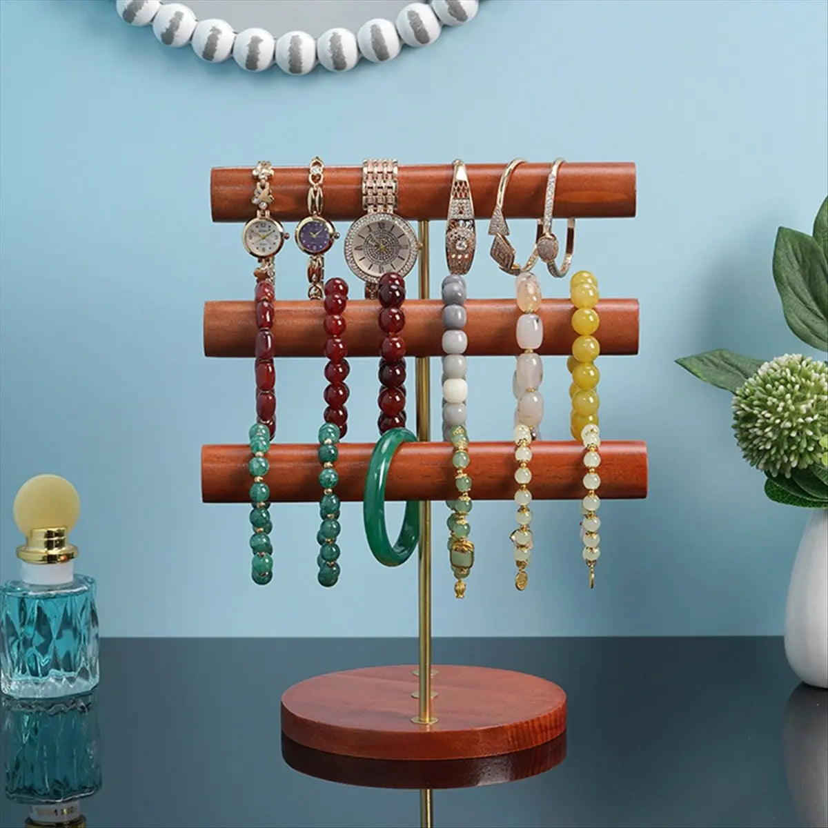 ABQR Solid Wood Large Jewelry Rack 3 Tiers Bracelet Display Rack Bracelet Watch Rack Jewelry Storage Rack for Girls Storage