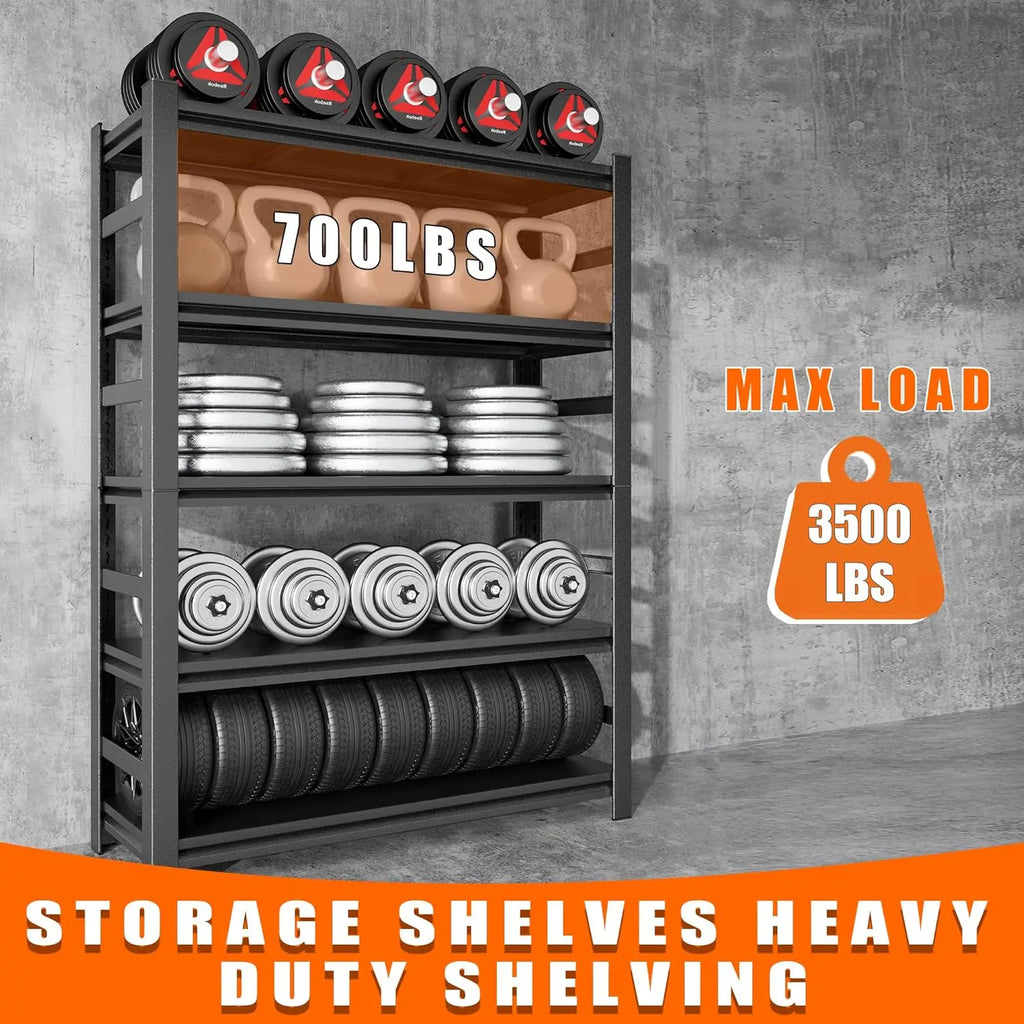 Heavy Duty Garage Shelving Rack 72 Inch 3500 LBS Capacity 5 Tier Adjustable Metal Industrial Storage Shelves for Customized