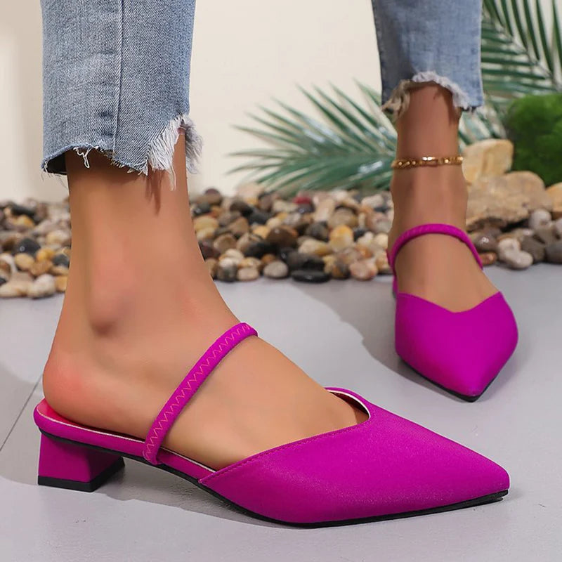 All-Match Slip On Plus Size Pumps Women Summer Party Comfortable Thick Heel Mid-Heel Pumps Woman Pointed Toe Pumps Mujer