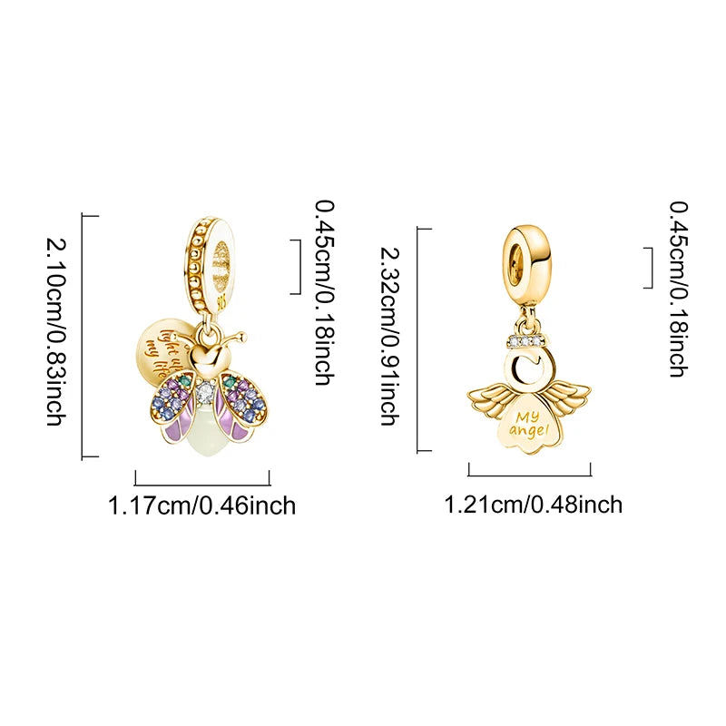 925 Silver Plated Cute Love Heart Firefly Golden Series Charms Bead Diy Bracelet Necklace Making Gift Of High Quality Jewelry