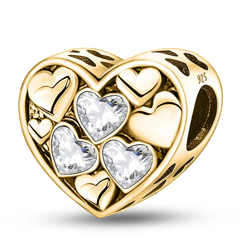925 Silver Plated Cute Love Heart Firefly Golden Series Charms Bead Diy Bracelet Necklace Making Gift Of High Quality Jewelry