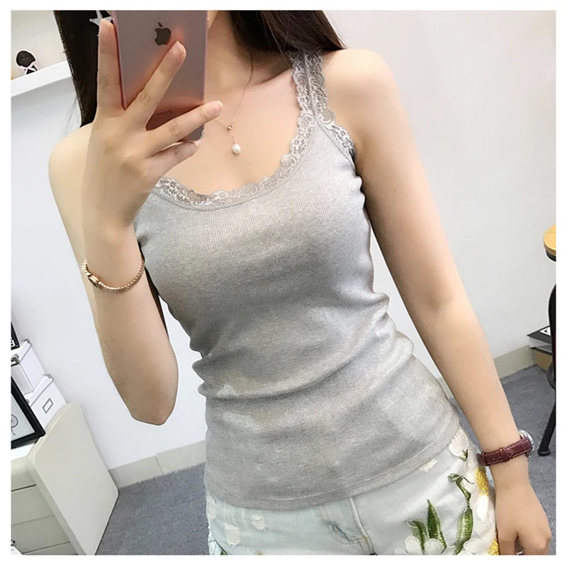 Women's Sleeveless Casual Lace Tank Top